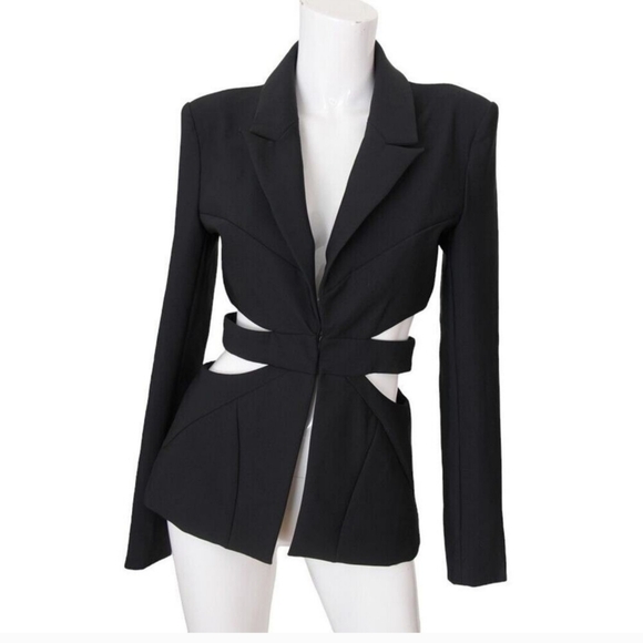 MISHA COLLECTION EUC BLACK LINED CUT OUT STRUCTURED BLAZER SIZE MEDIUM - Picture 7 of 11